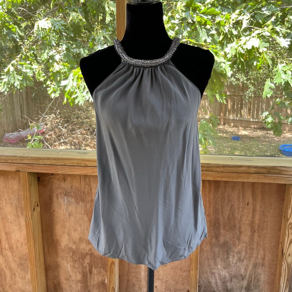Ramy Brook Women's Grey Silk Beaded Neck Open Back Top Size S - Picture 1 of 9